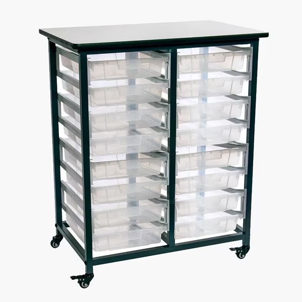 Mobile Bin Storage Unit, Double Row with Small Clear Bins, Luxor, Mfr#: MBS-DR-16S-CL